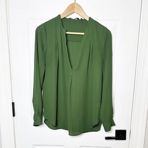 Zoa New York Blouse Womens‎ XS Green Excellent V-Neck Pleated Long Sleeve TDB600